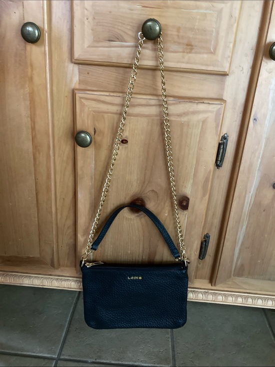 Lodis Handbags - Lodis Navy Pebbled Leather Crossbody with Gold Chain